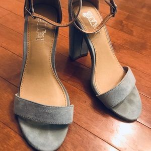 Brash lightly worn suede light blue strap heels